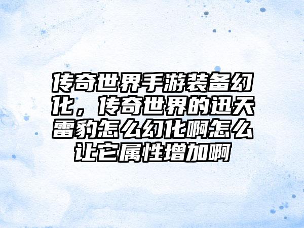 传奇世界手游装备幻化，传奇世界的迅天雷豹怎么幻化啊怎么让它属性增加啊