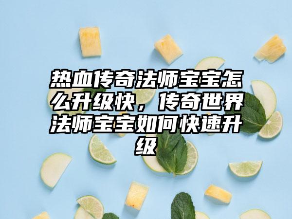 热血传奇法师宝宝怎么升级快，传奇世界法师宝宝如何快速升级