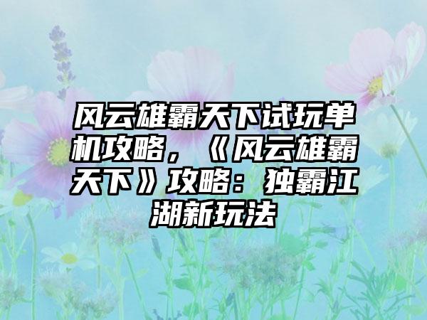 风云雄霸天下试玩单机攻略，《风云雄霸天下》攻略：独霸江湖新玩法