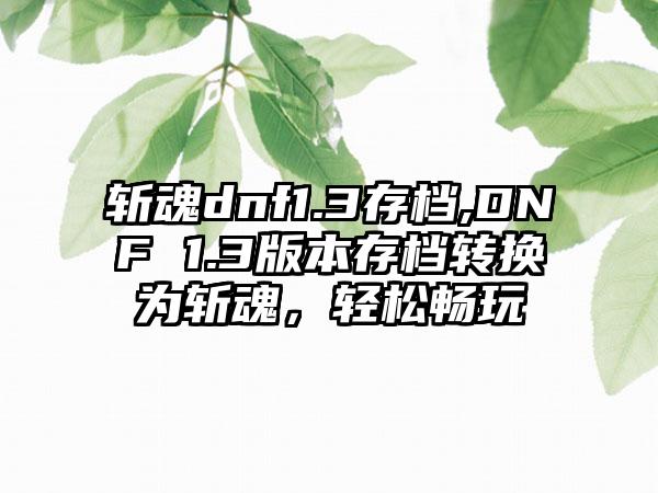 斩魂dnf1.3存档,DNF 1.3版本存档转换为斩魂，轻松畅玩