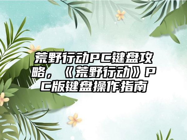 荒野行动PC键盘攻略，《荒野行动》PC版键盘操作指南