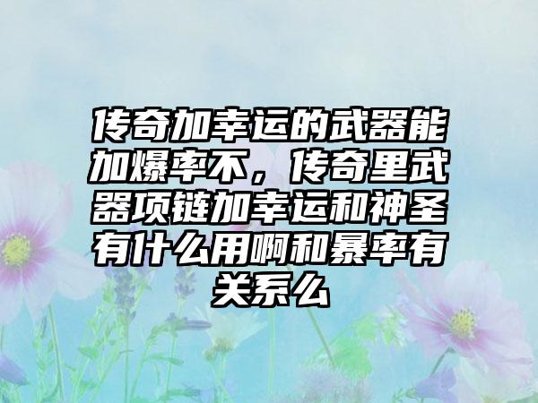 传奇加幸运的武器能加爆率不，传奇里武器项链加幸运和神圣有什么用啊和暴率有关系么