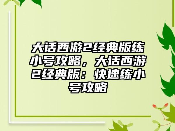 大话西游2经典版练小号攻略，大话西游2经典版：快速练小号攻略