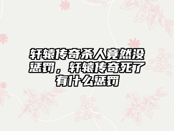 轩辕传奇杀人竟然没惩罚，轩辕传奇死了有什么惩罚