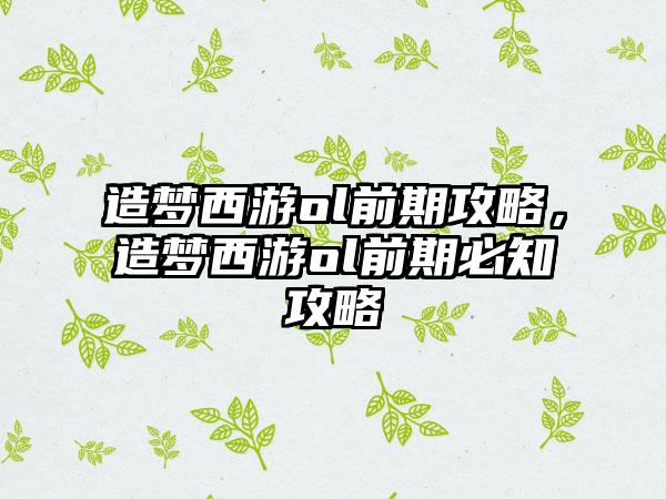 造梦西游ol前期攻略，造梦西游ol前期必知攻略
