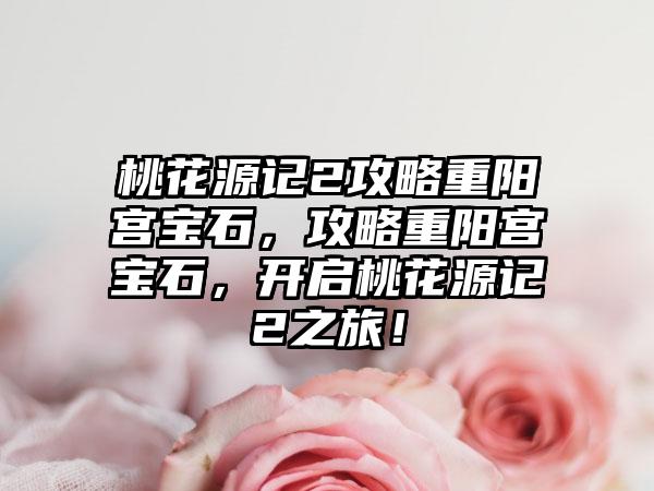桃花源记2攻略重阳宫宝石，攻略重阳宫宝石，开启桃花源记2之旅！