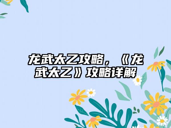 龙武太乙攻略，《龙武太乙》攻略详解