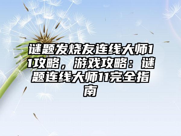 谜题发烧友连线大师11攻略，游戏攻略：谜题连线大师11完全指南