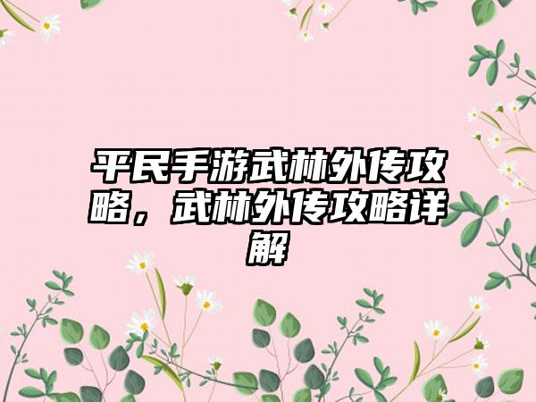 平民手游武林外传攻略，武林外传攻略详解