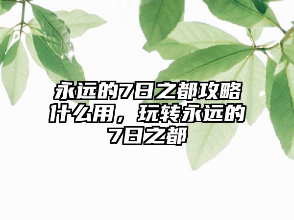 永远的7日之都攻略什么用，玩转永远的7日之都