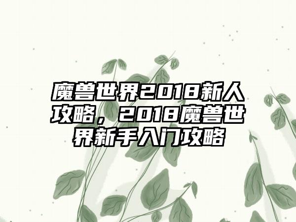 魔兽世界2018新人攻略，2018魔兽世界新手入门攻略