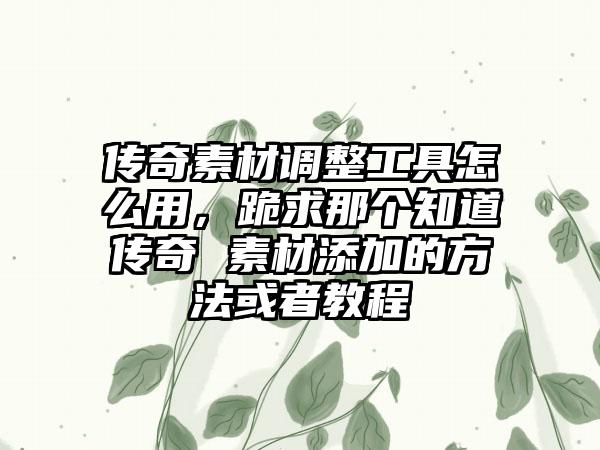 传奇素材调整工具怎么用，跪求那个知道传奇 素材添加的方法或者教程