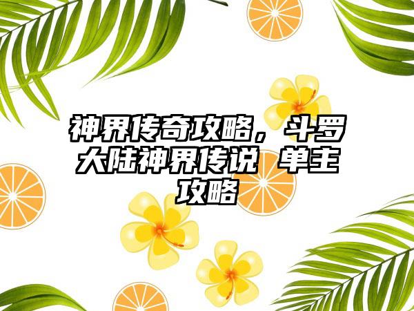 神界传奇攻略，斗罗大陆神界传说 单主攻略