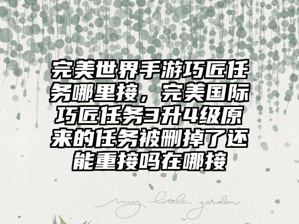 完美世界手游巧匠任务哪里接，完美国际巧匠任务3升4级原来的任务被删掉了还能重接吗在哪接