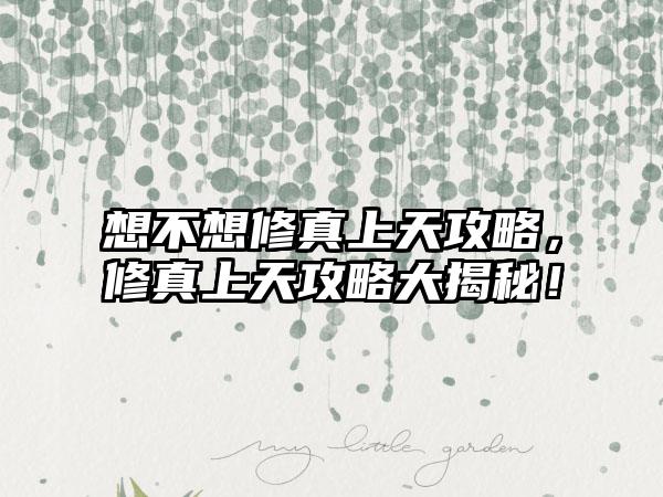 想不想修真上天攻略，修真上天攻略大揭秘！