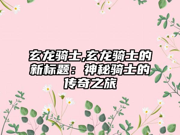 玄龙骑士,玄龙骑士的新标题：神秘骑士的传奇之旅