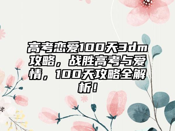 高考恋爱100天3dm攻略，战胜高考与爱情，100天攻略全解析！
