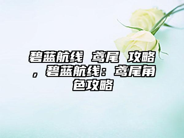 碧蓝航线 鸢尾 攻略，碧蓝航线：鸢尾角色攻略