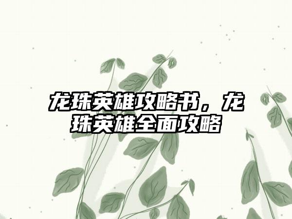 龙珠英雄攻略书，龙珠英雄全面攻略