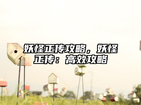 妖怪正传攻略，妖怪正传：高效攻略