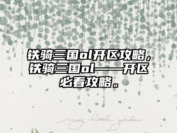 铁骑三国ol开区攻略，铁骑三国ol——开区必看攻略。