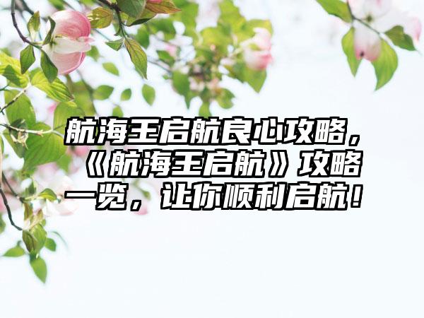 航海王启航良心攻略，《航海王启航》攻略一览，让你顺利启航！