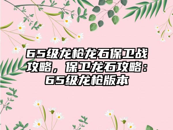 65级龙枪龙石保卫战攻略，保卫龙石攻略：65级龙枪版本