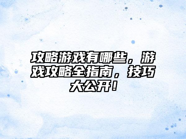 攻略游戏有哪些，游戏攻略全指南，技巧大公开！