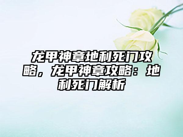 龙甲神章地利死门攻略，龙甲神章攻略：地利死门解析