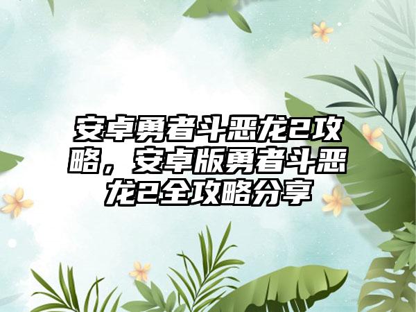 安卓勇者斗恶龙2攻略，安卓版勇者斗恶龙2全攻略分享