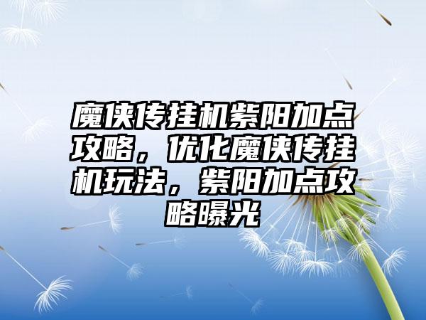 魔侠传挂机紫阳加点攻略，优化魔侠传挂机玩法，紫阳加点攻略曝光