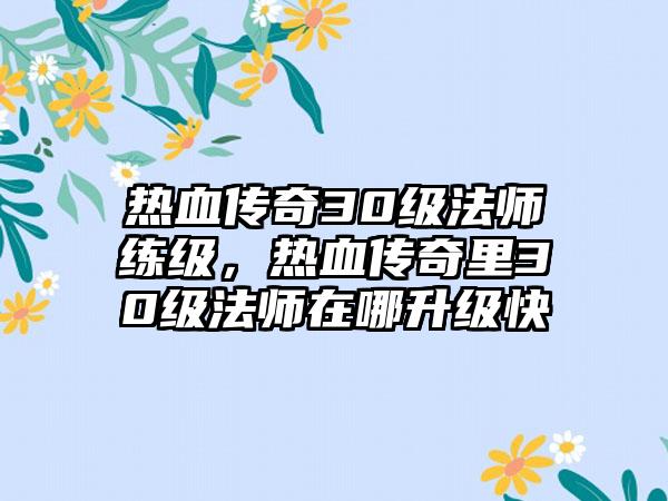 热血传奇30级法师练级，热血传奇里30级法师在哪升级快
