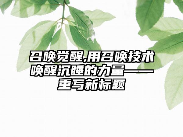召唤觉醒,用召唤技术唤醒沉睡的力量——重写新标题