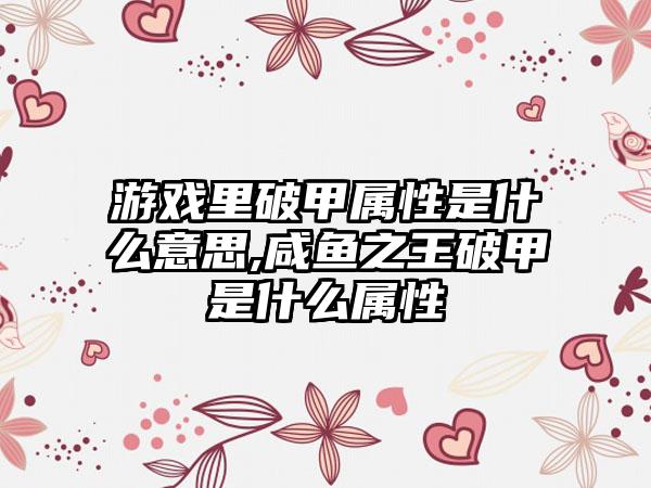 游戏里破甲属性是什么意思,咸鱼之王破甲是什么属性