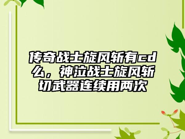 传奇战士旋风斩有cd么，神泣战士旋风斩切武器连续用两次