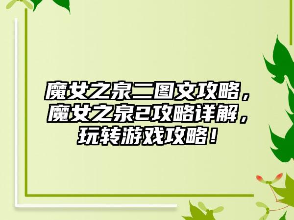 魔女之泉二图文攻略，魔女之泉2攻略详解，玩转游戏攻略！