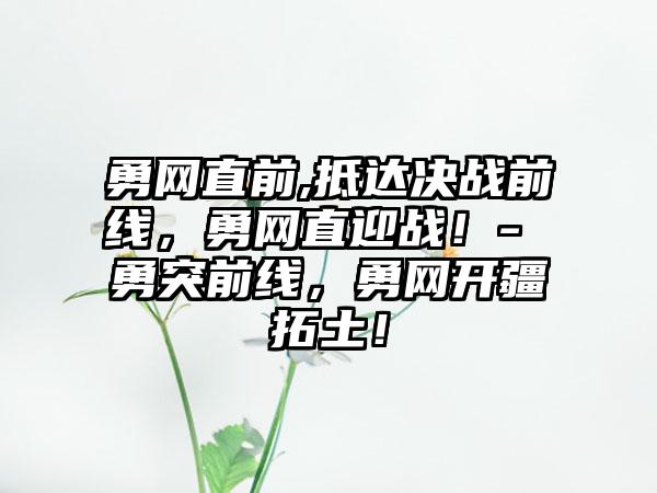 勇网直前,抵达决战前线，勇网直迎战！- 勇突前线，勇网开疆拓土！