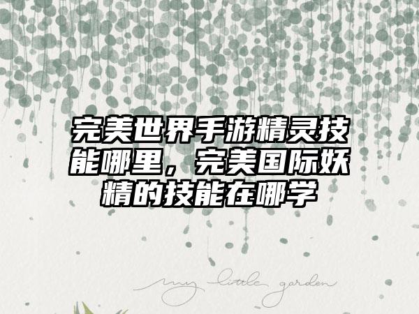 完美世界手游精灵技能哪里，完美国际妖精的技能在哪学