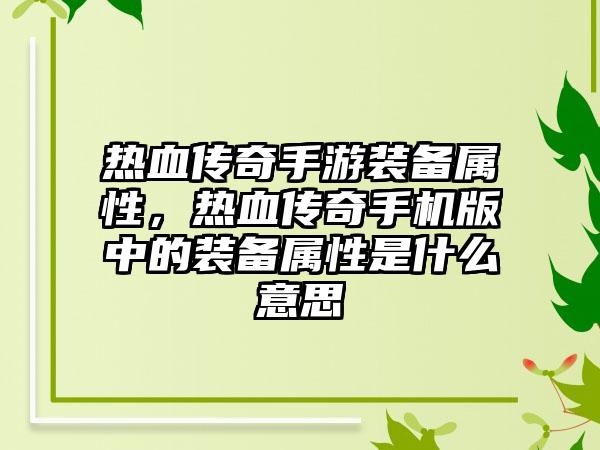 热血传奇手游装备属性，热血传奇手机版中的装备属性是什么意思