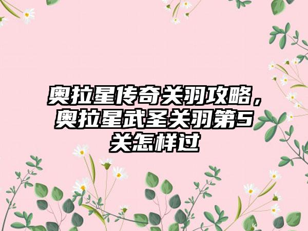 奥拉星传奇关羽攻略，奥拉星武圣关羽第5关怎样过