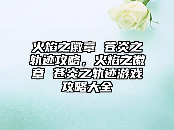 火焰之徽章 苍炎之轨迹攻略，火焰之徽章 苍炎之轨迹游戏攻略大全