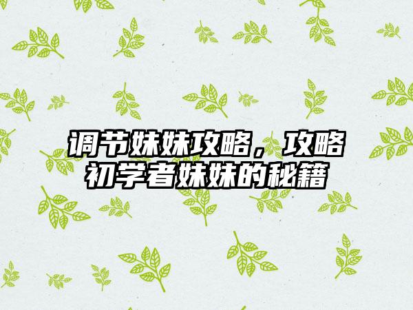 调节妹妹攻略，攻略初学者妹妹的秘籍