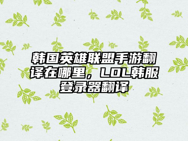 韩国英雄联盟手游翻译在哪里，LOL韩服登录器翻译