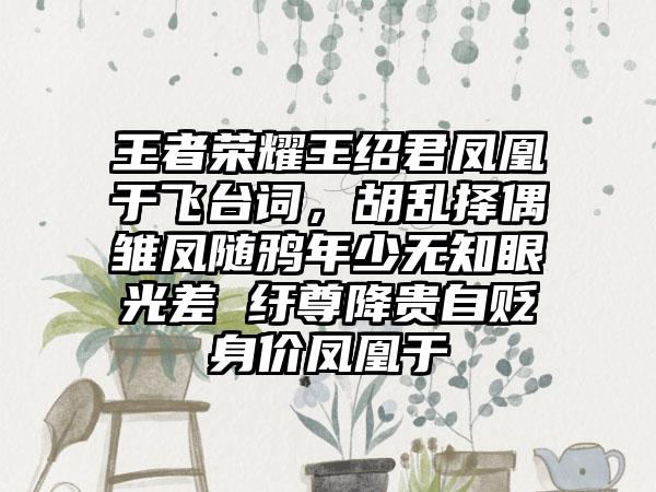 王者荣耀王绍君凤凰于飞台词，胡乱择偶雏凤随鸦年少无知眼光差 纡尊降贵自贬身价凤凰于