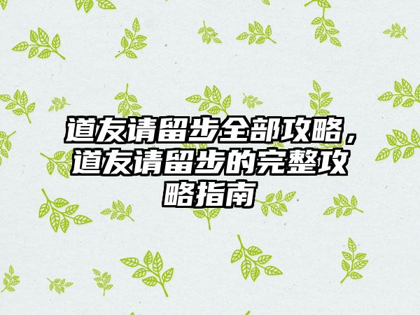 道友请留步全部攻略，道友请留步的完整攻略指南
