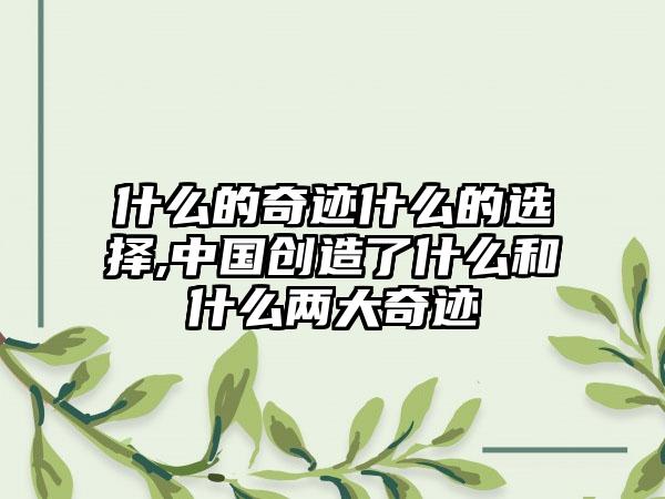 什么的奇迹什么的选择,中国创造了什么和什么两大奇迹