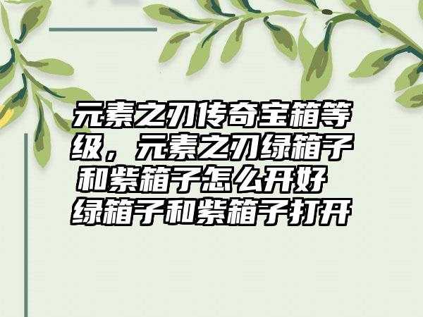 元素之刃传奇宝箱等级，元素之刃绿箱子和紫箱子怎么开好 绿箱子和紫箱子打开