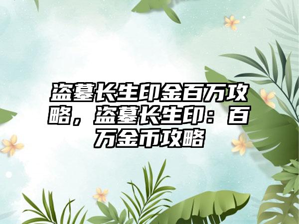 盗墓长生印金百万攻略，盗墓长生印：百万金币攻略