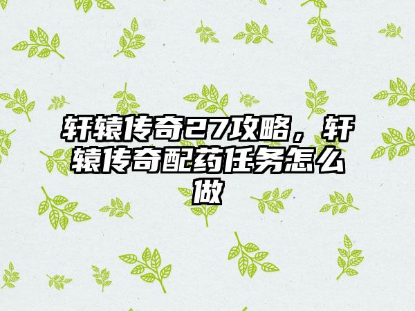 轩辕传奇27攻略，轩辕传奇配药任务怎么做