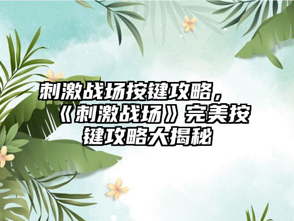 刺激战场按键攻略，《刺激战场》完美按键攻略大揭秘